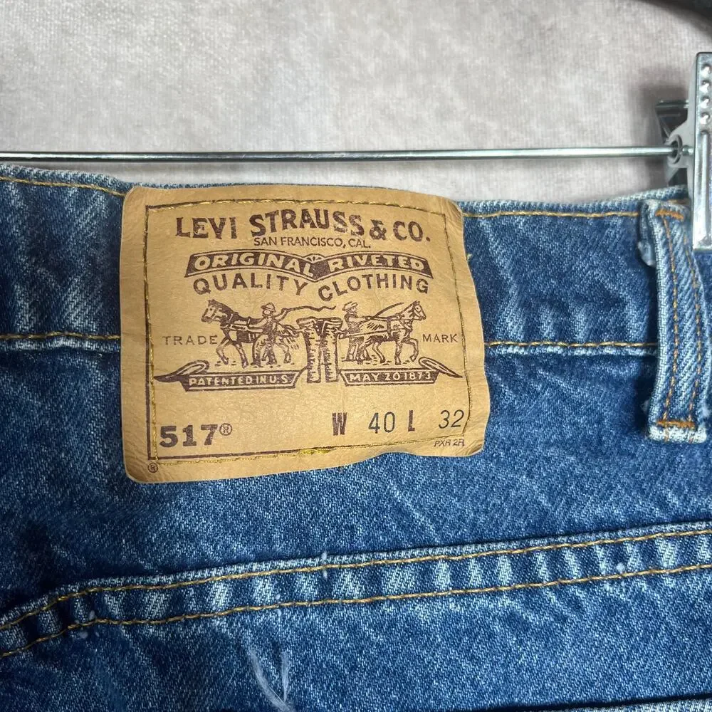 Vintage Levi's 517 Jeans Mens 40X32 Blue Dark Wash Orange Tab Denim 90s Straight